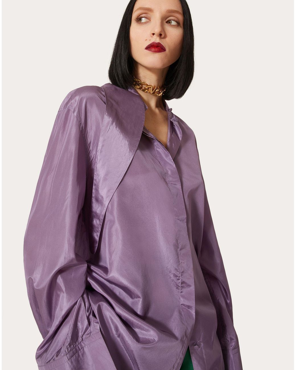 Valentino Purple Pussy Bow Long-Sleeved Shirt