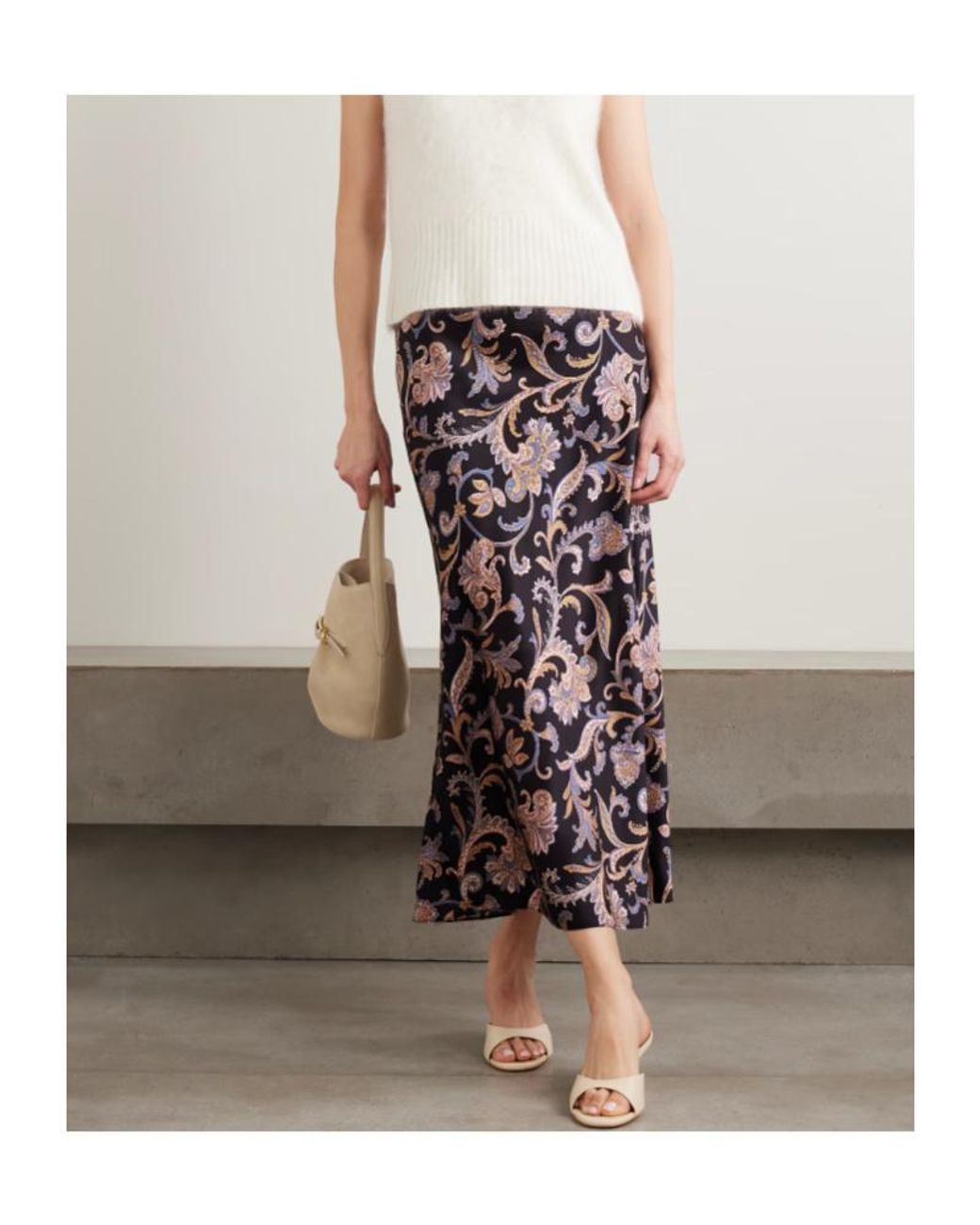 Veronica Beard Black Clover Paisley-Print Silk-Blend Charmeuse Midi Skirt