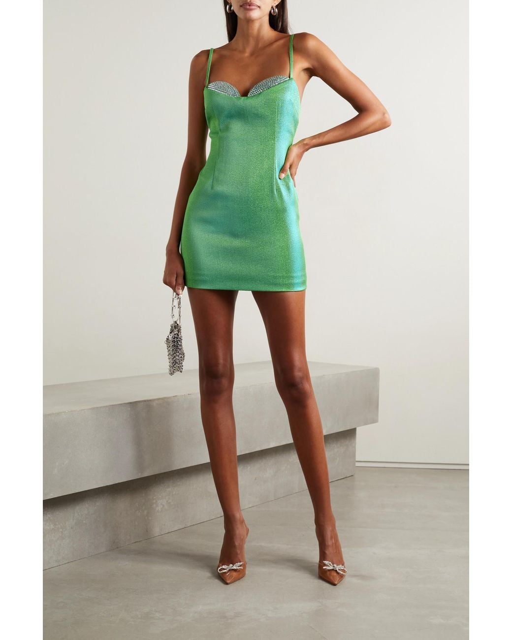 Area Green Crystal-Embellished Lamé Dress