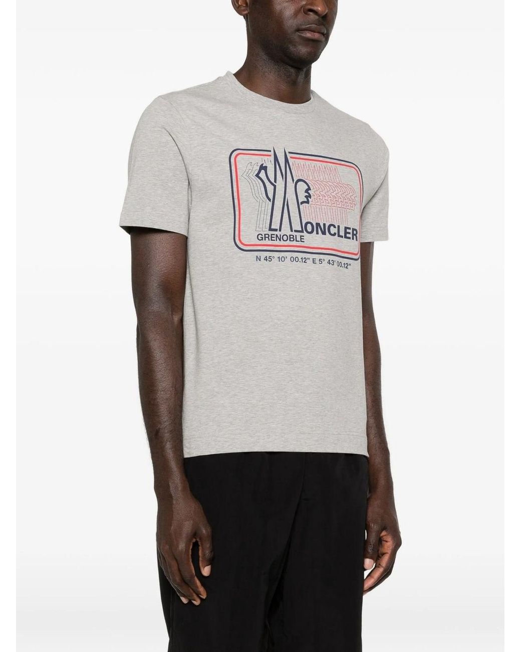 Moncler Gray Grenoble Logo Printed Crewneck T-Shirt for men