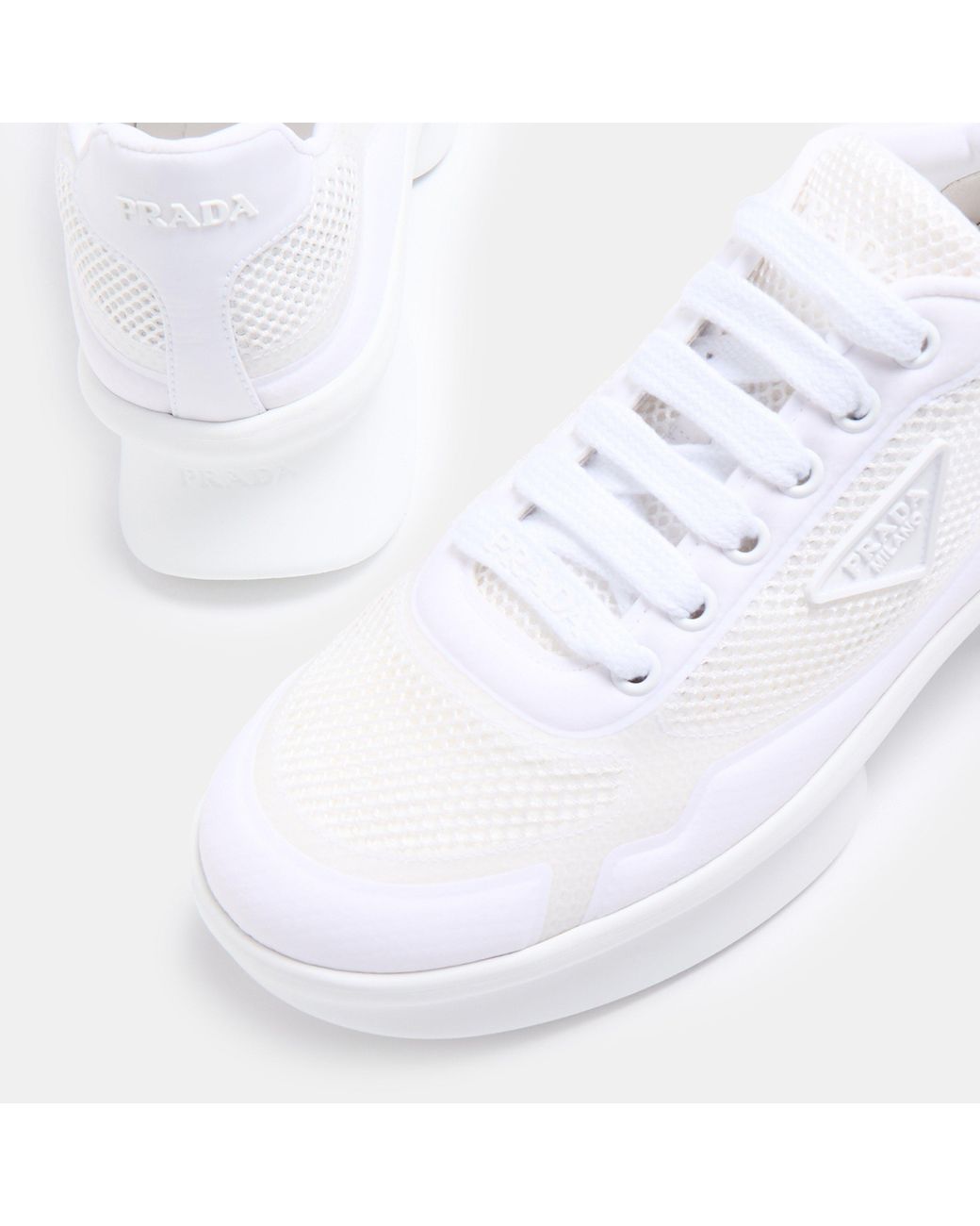 Prada White Lace-Up Platform Sneakers