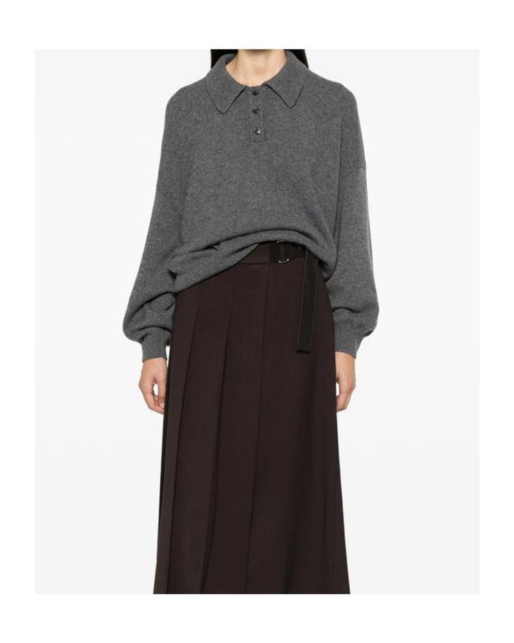 Lisa Yang Gray Long-Sleeved Polo Collar Sweater