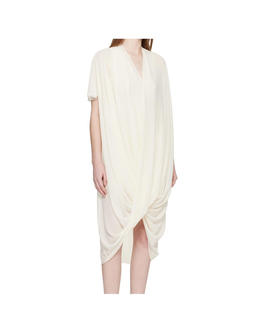 MM6 by Maison Margiela White V-Neck Draped Midi Dress
