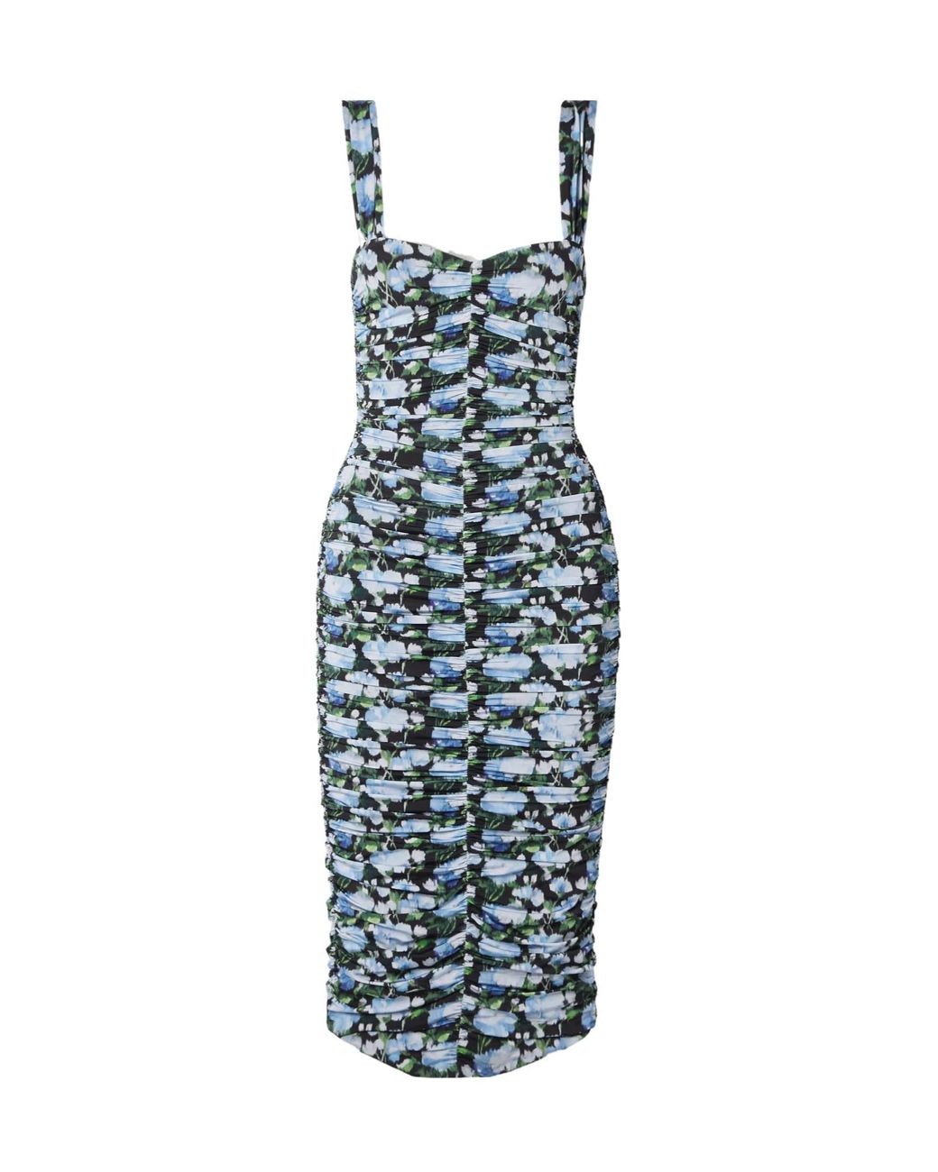 Carolina Herrera Blue Pleated Print Dress