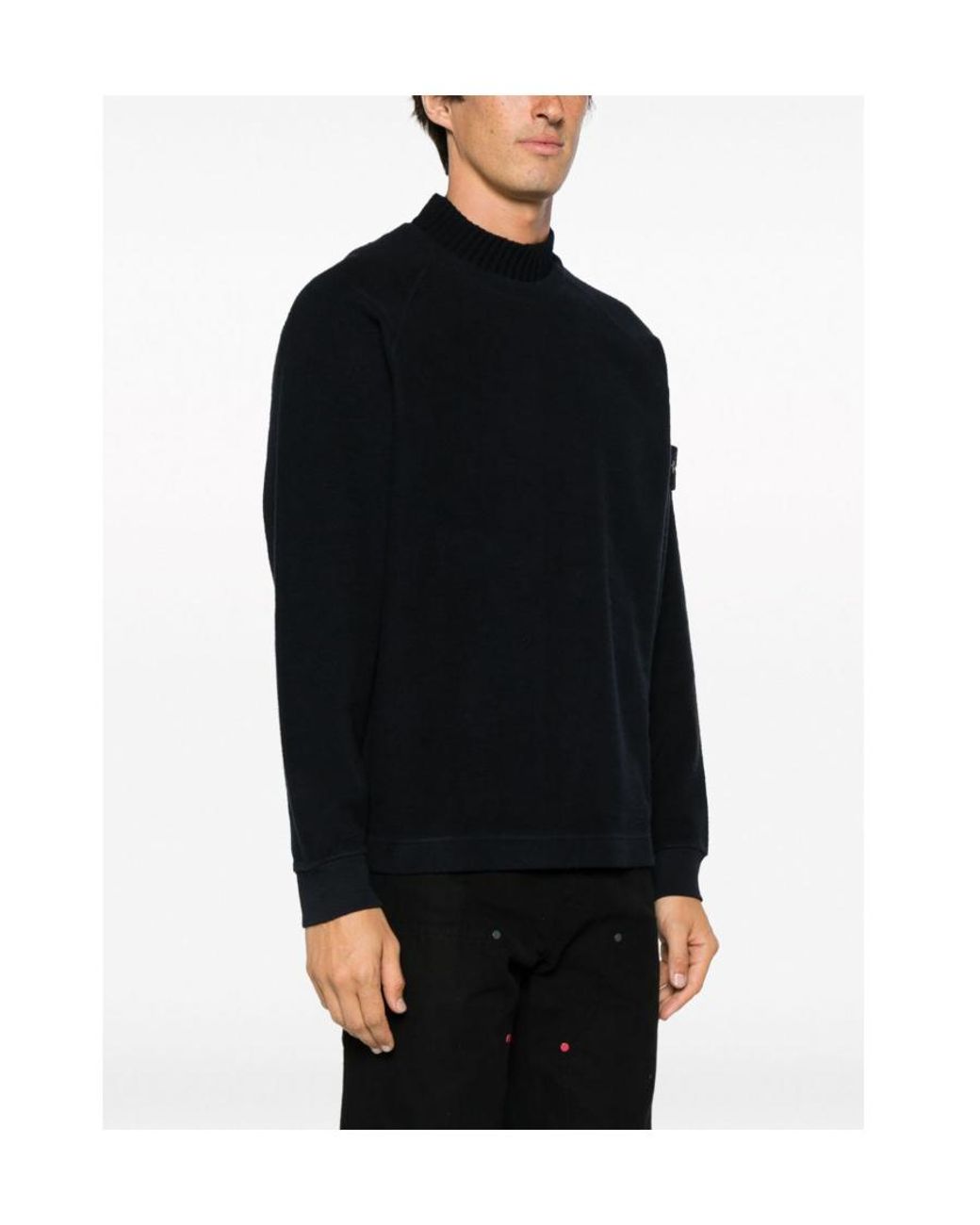 Stone Island Blue Compass-Motif Mock Neck Layered Sweatshirt for men