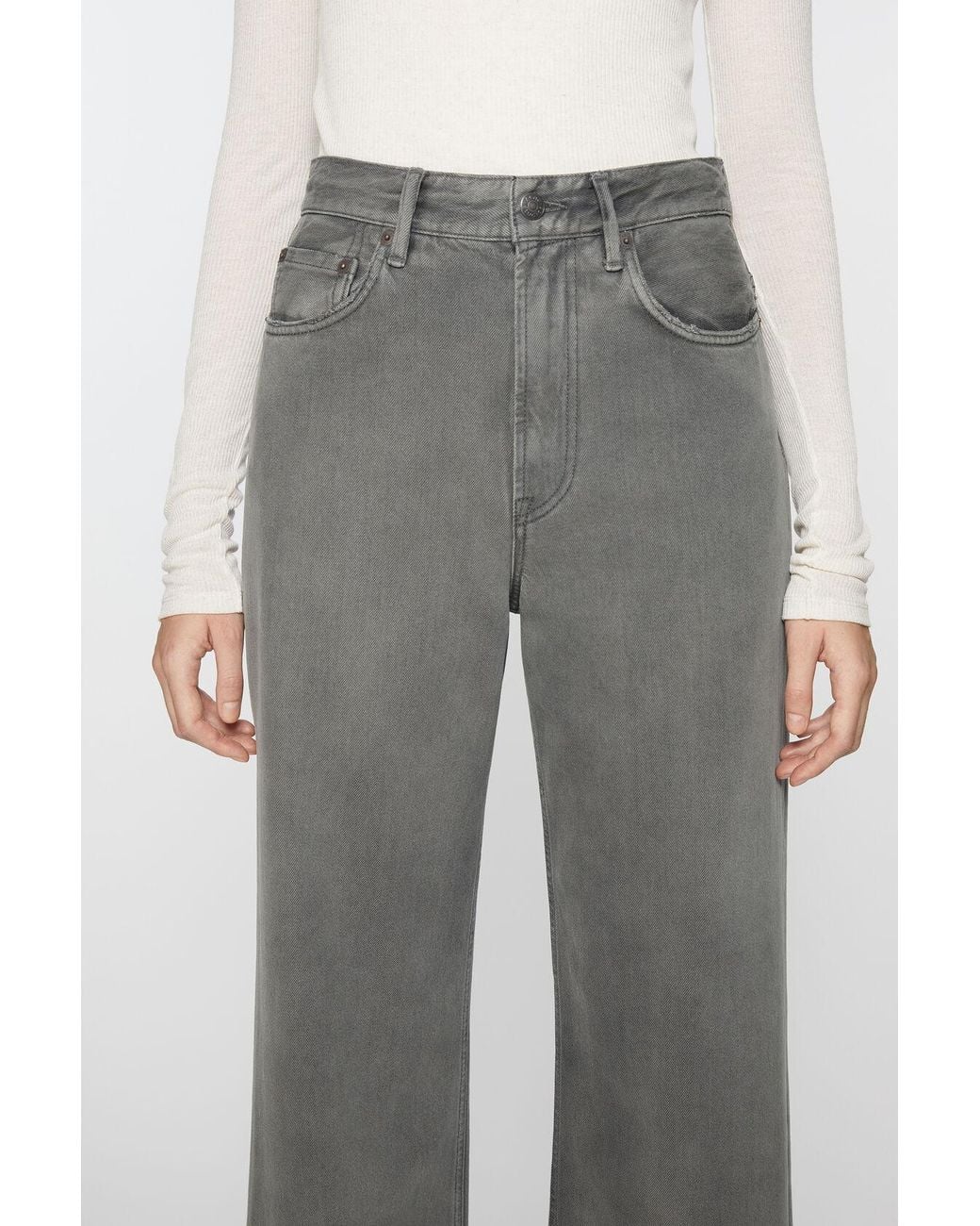 Acne Gray Logo Patch Wide-Leg Jeans