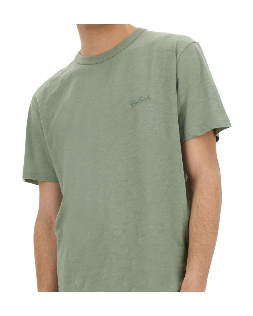 Woolrich Green Logo-Embroidered Crewneck T-Shirt for men