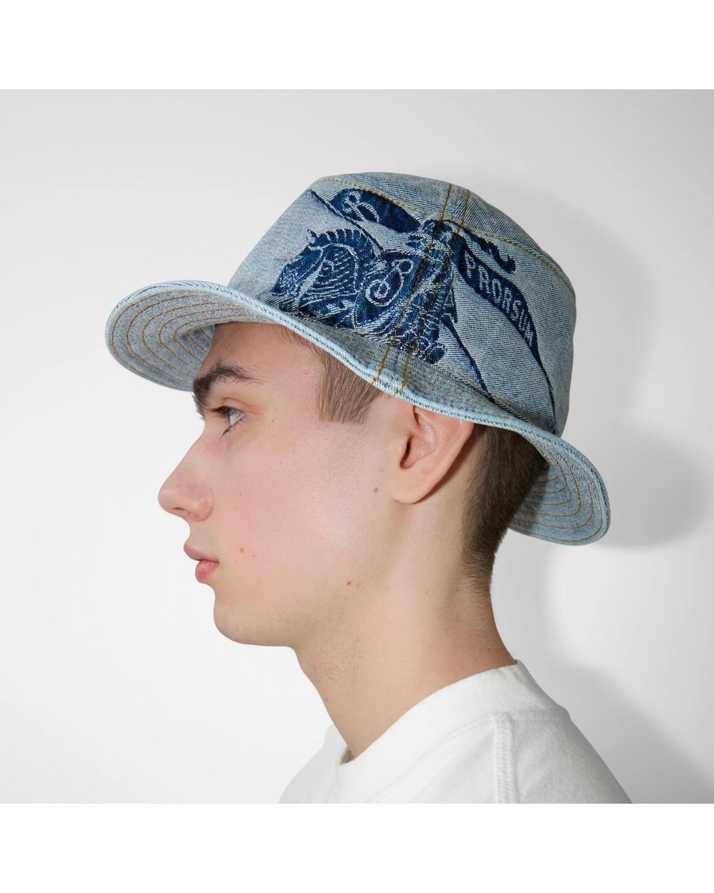 Burberry Blue Logo-Print Denim Bucket Hat for men