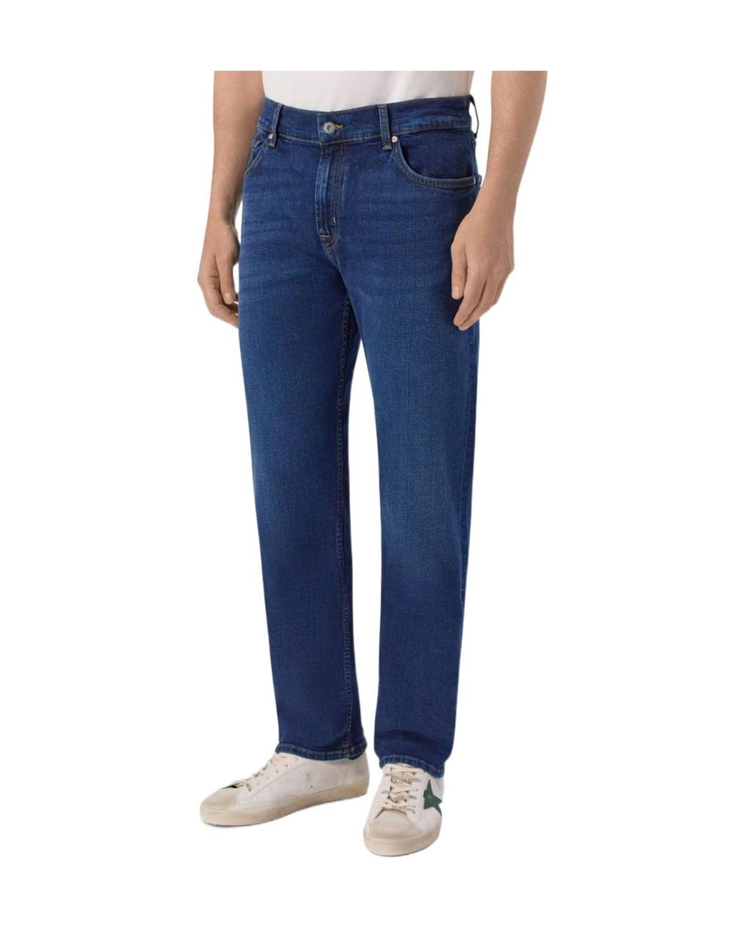 7 For All Mankind Blue Straight-Leg Stretch Jeans for men
