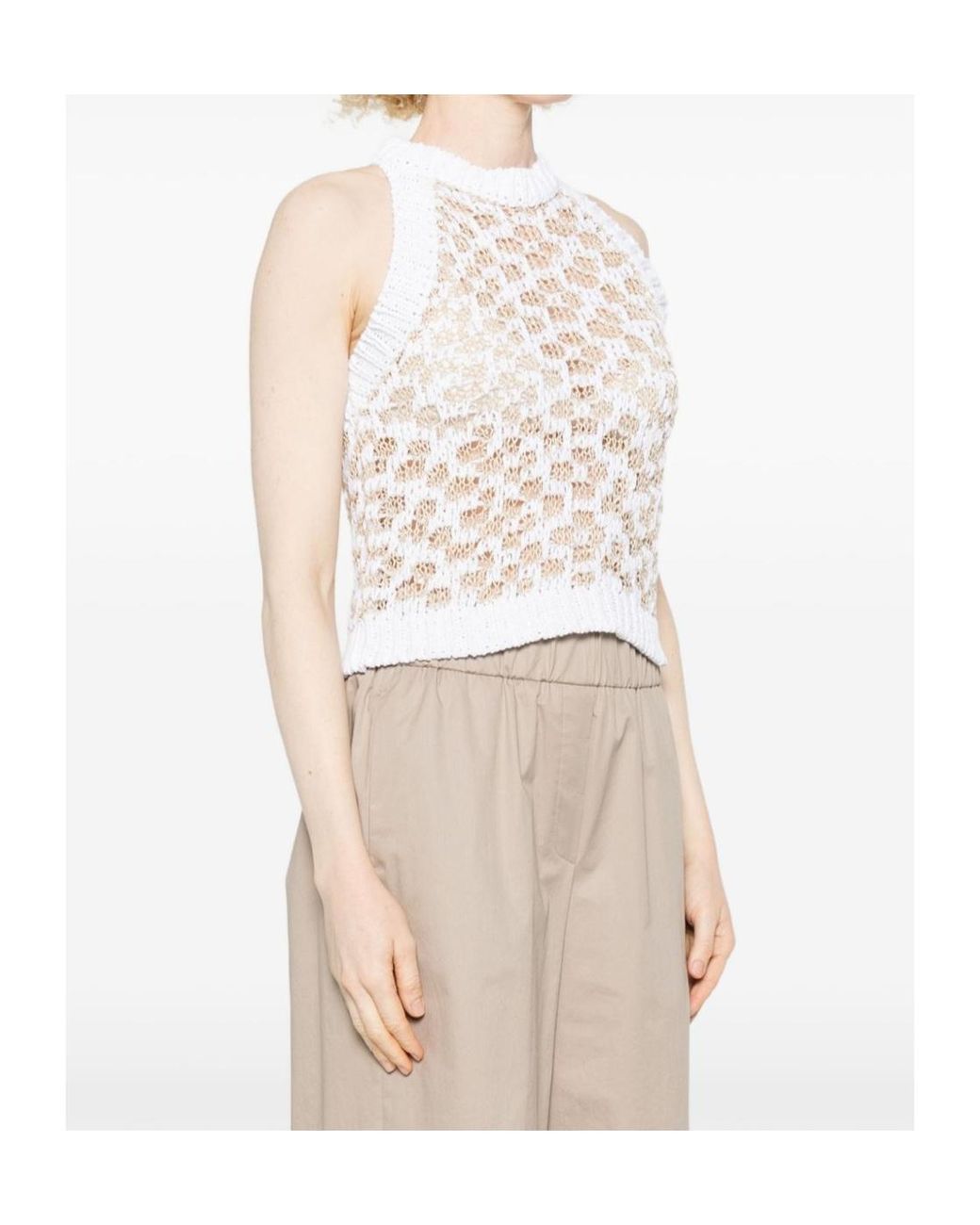 Peserico White Open-Knit Sleeveless Top