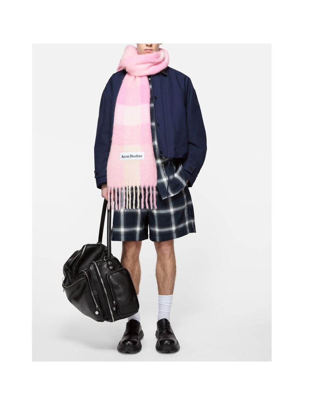 Acne Pink Logo Patch Checked Scarf for men