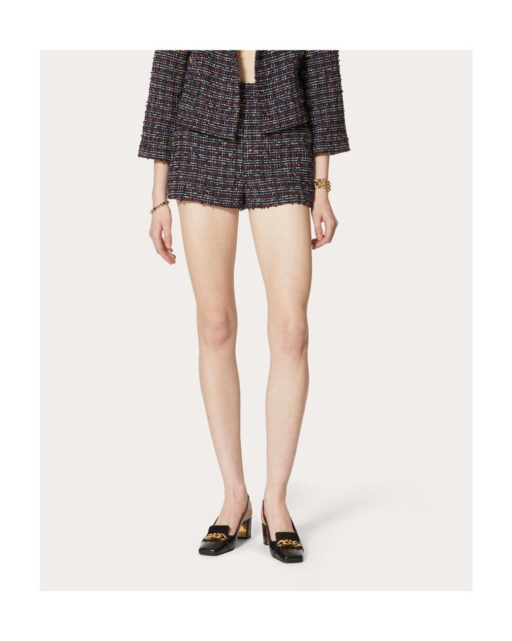 Valentino Blue Tweed High-Waisted Shorts