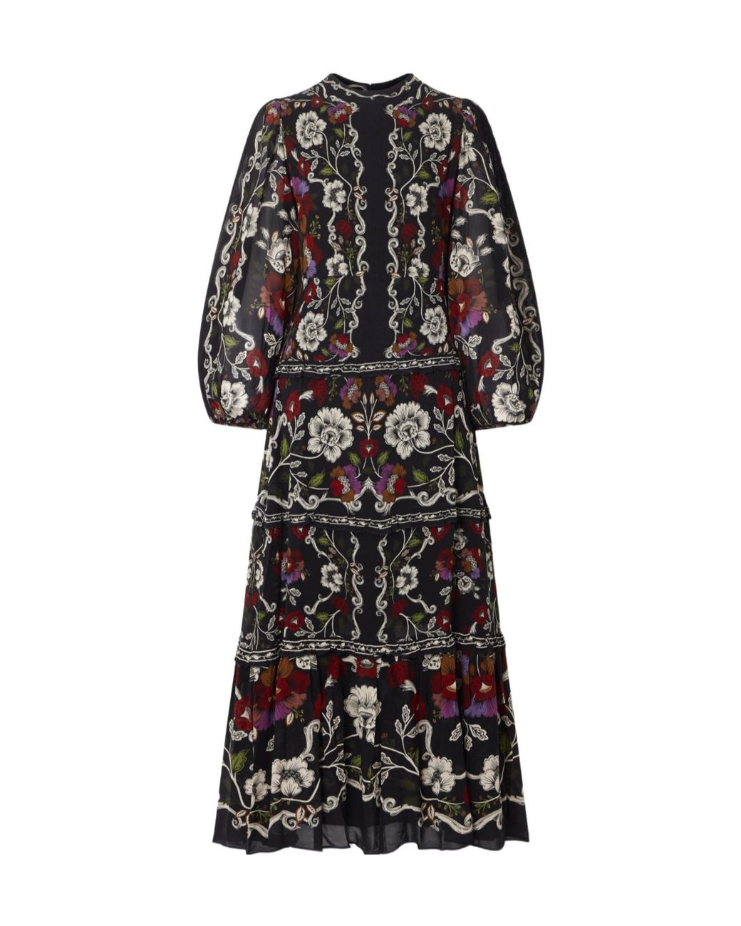 Farm Rio Black Floral-Print Chiffon Maxi Dress