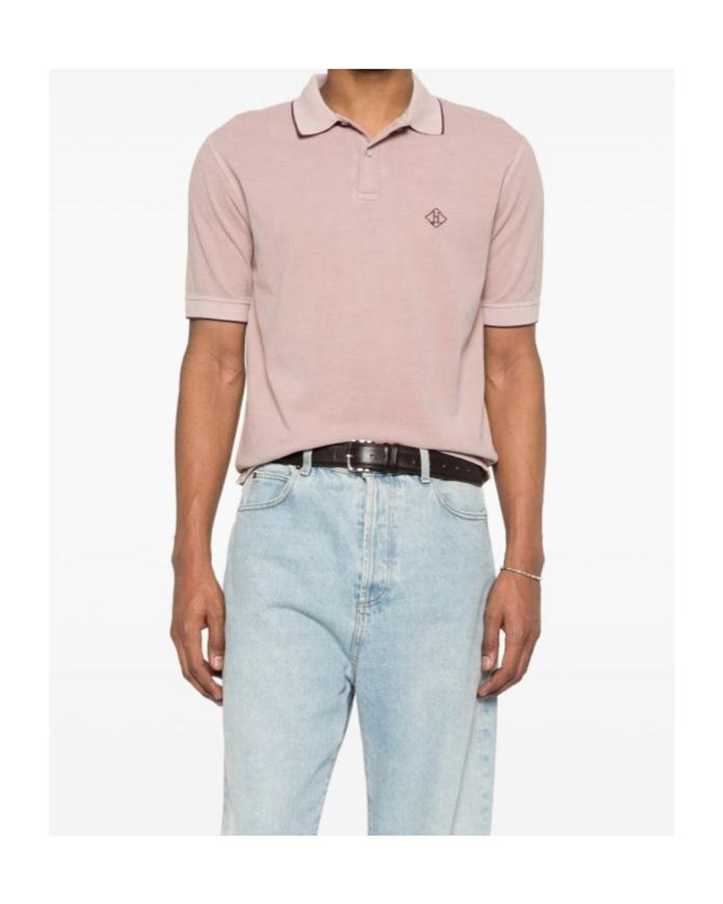 Herno Pink Logo Trim Polo Shirt for men