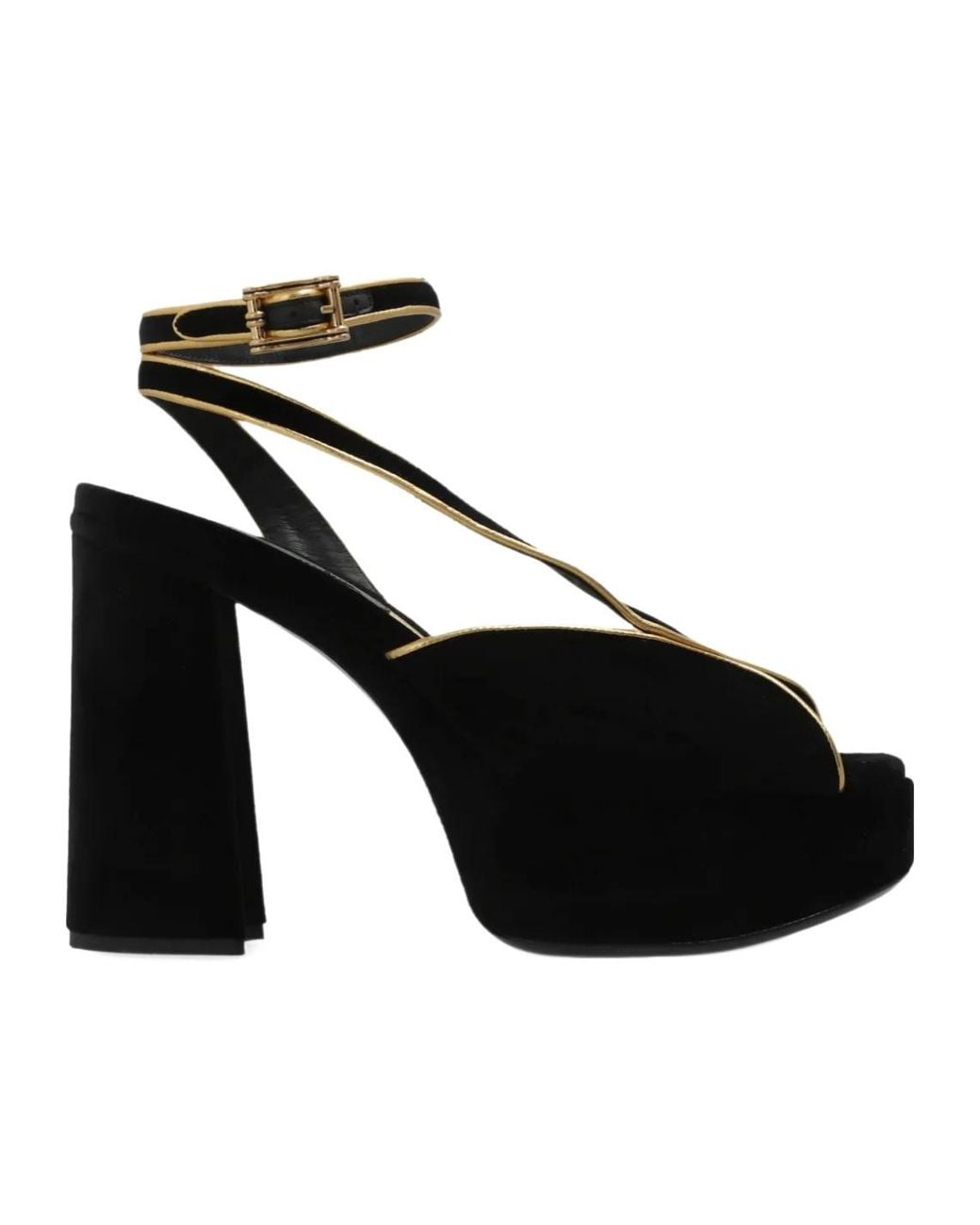 Etro Black Ankle Strap Velvet Platform Sandals