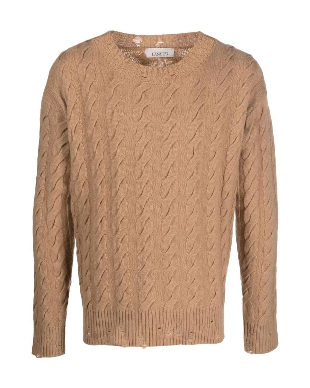 Laneus Brown Cable-Knit Crew Neck Sweater for men