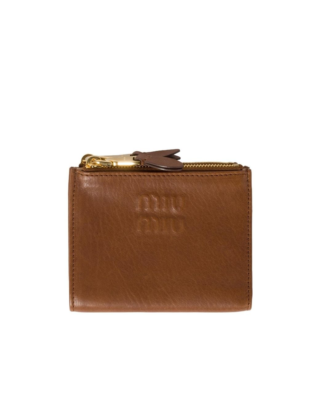 Miu Miu Brown Logo Embossed Zipped Wallet