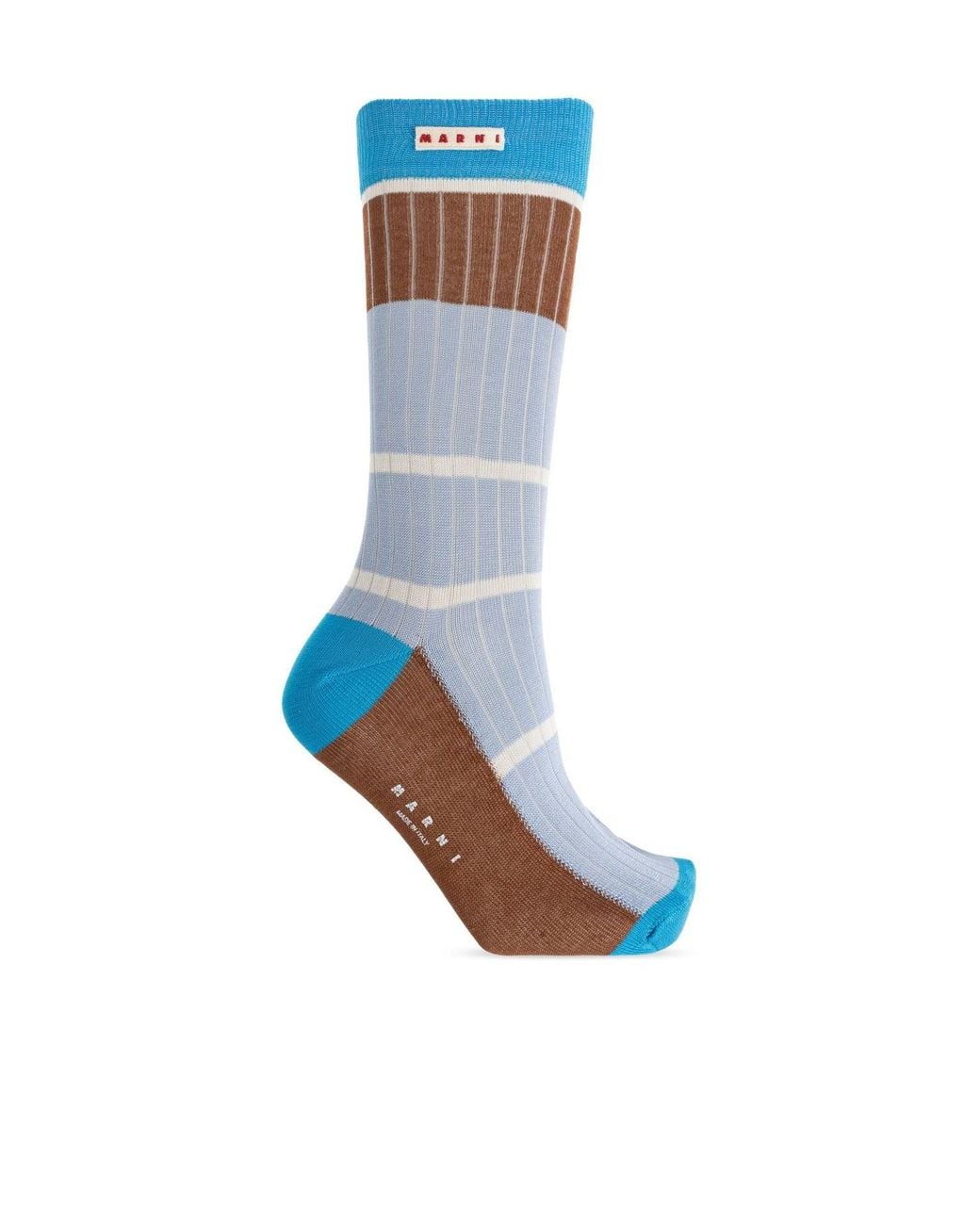 Marni Blue Stripe Pattern Logo Socks