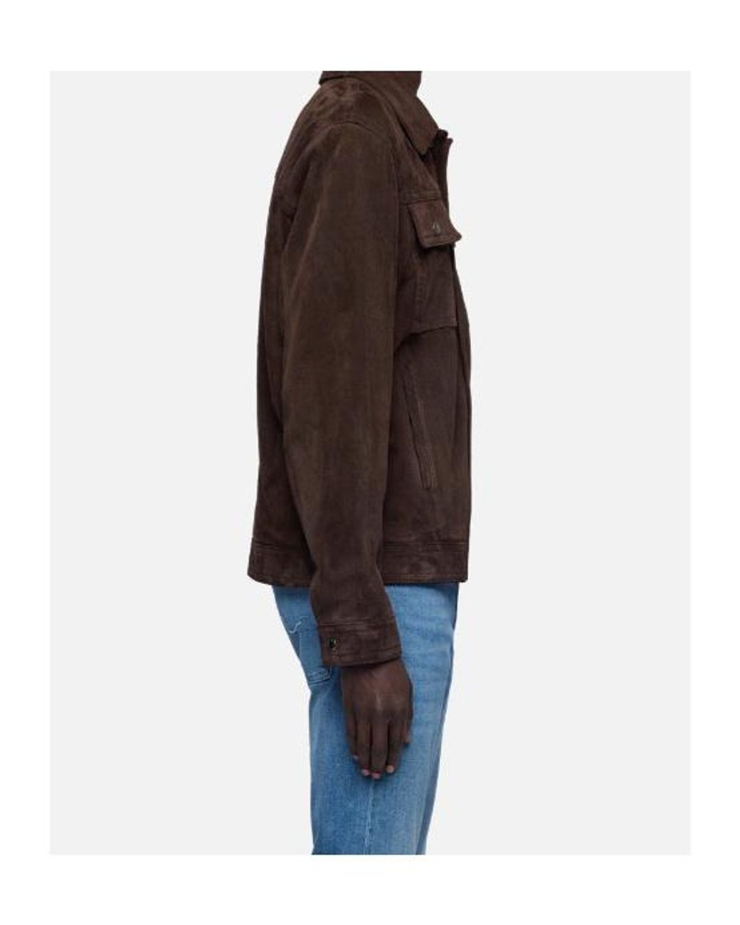 7 For All Mankind Brown Suede-Finish Press-Stud Jacket for men