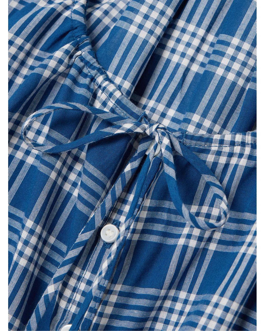 Doen Blue Theo Cropped Checked Organic Cotton Top