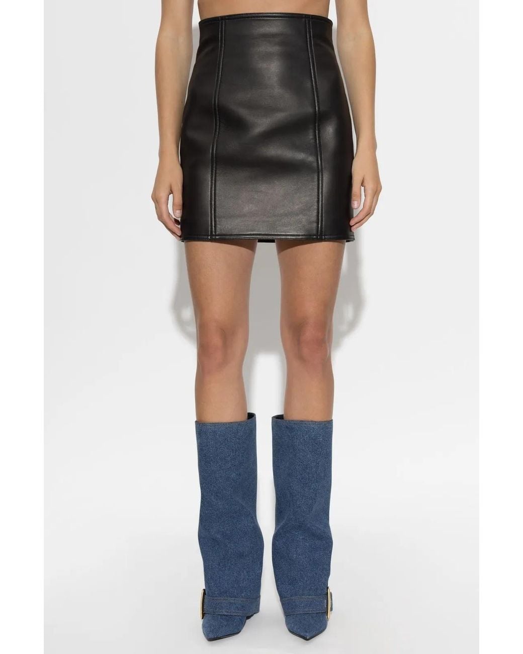 Balmain Black Zip-Detail Leather Mini Skirt