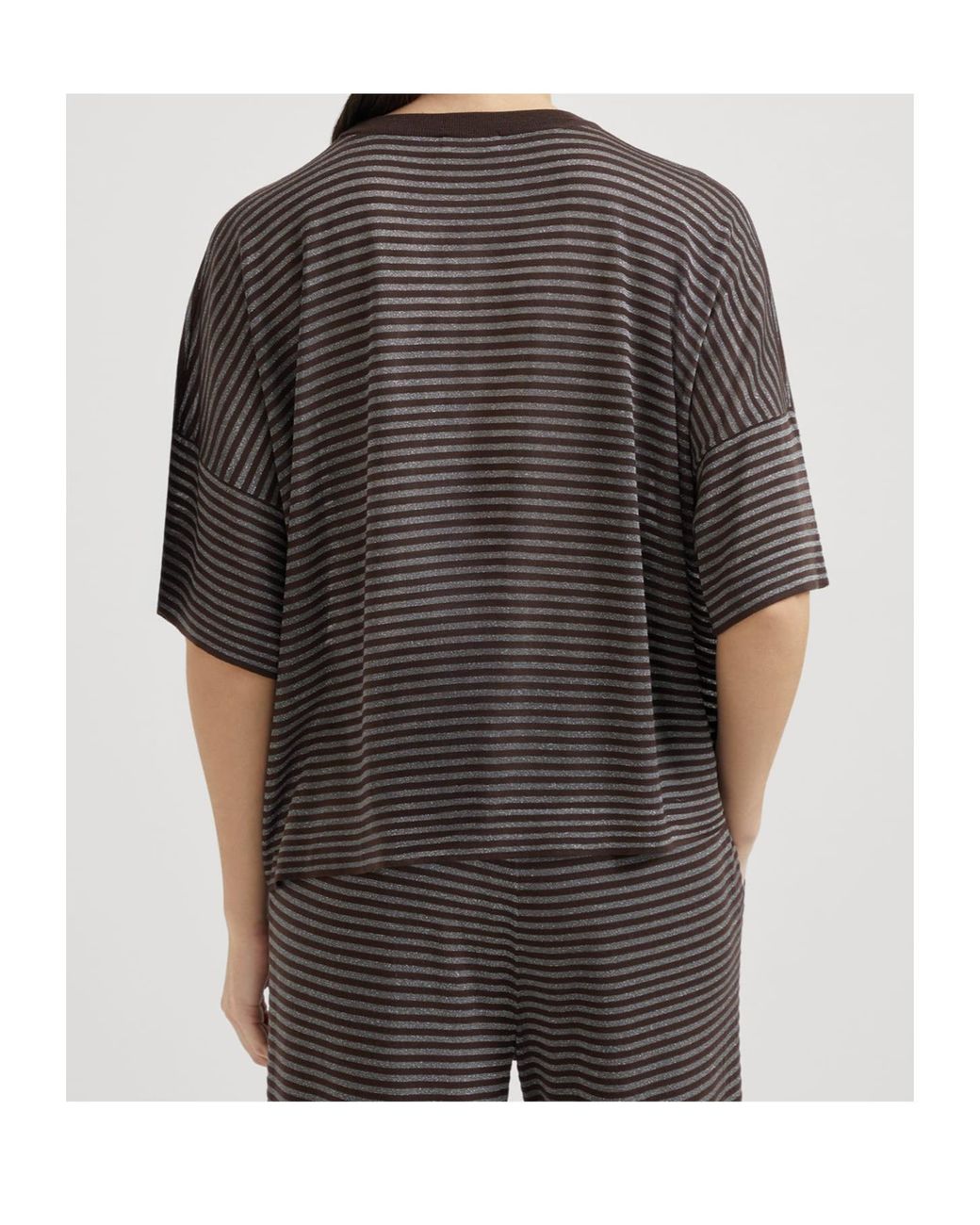 Brunello Cucinelli Brown Striped T-Shirt