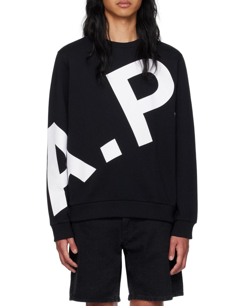 A.P.C. Black Logo-Printed Crewneck Sweatshirt