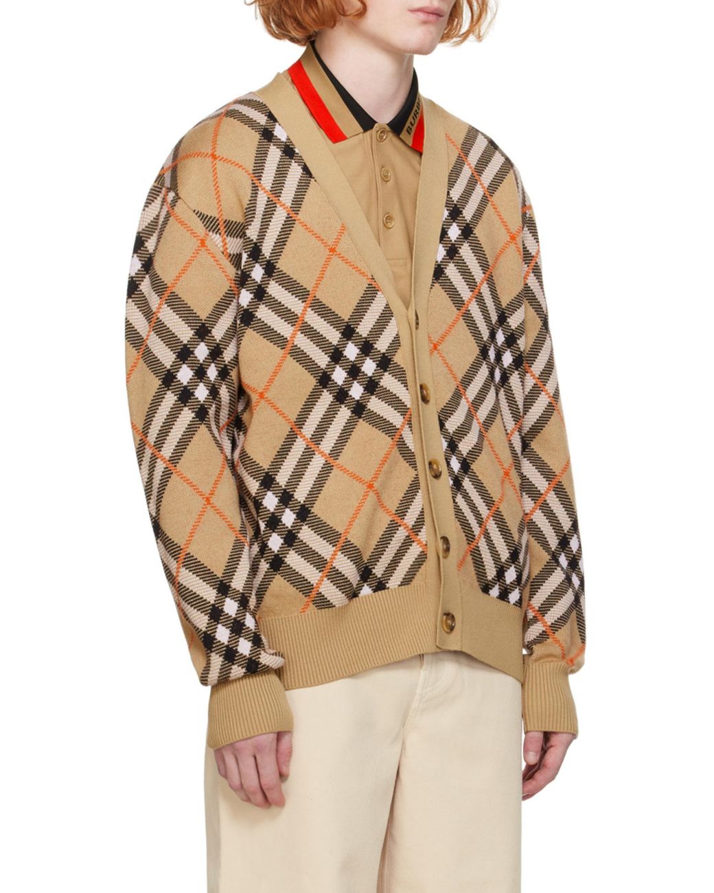 Burberry Brown Wool-Blend Check Cardigan for men