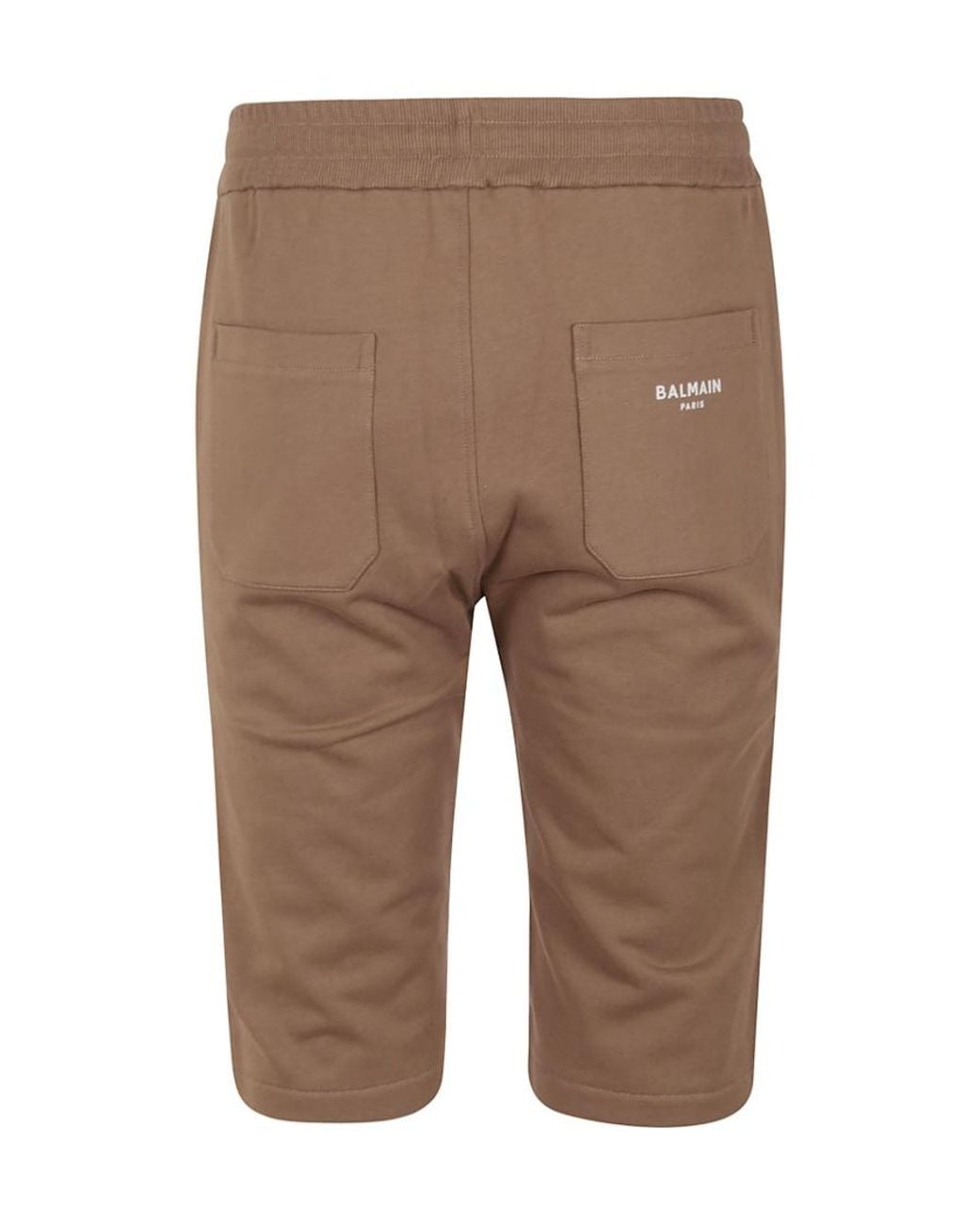 Balmain Brown Cotton Shorts With Flocked Paris Logo for men