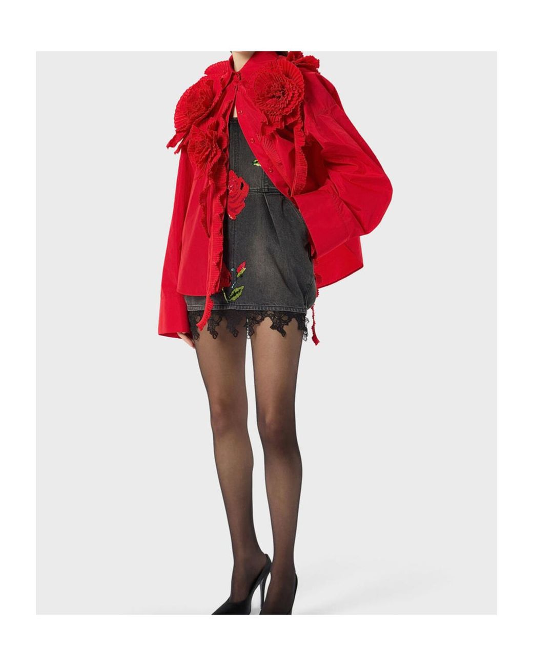 Blumarine Red Taffeta Shirt With 3D Roses
