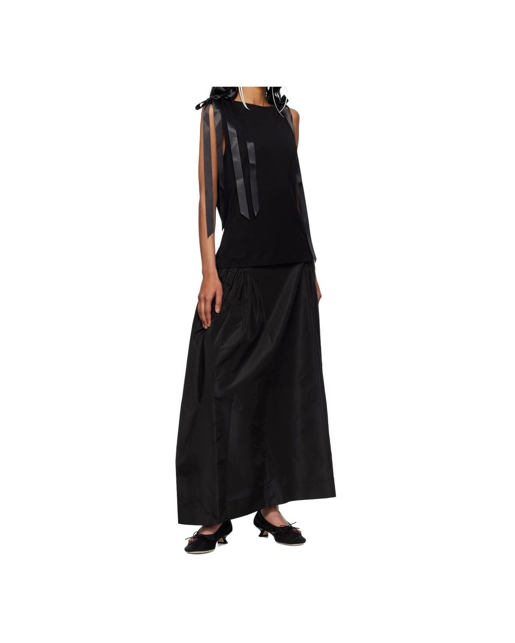 Simone Rocha Black Bow Ribbon Tail Tank Top