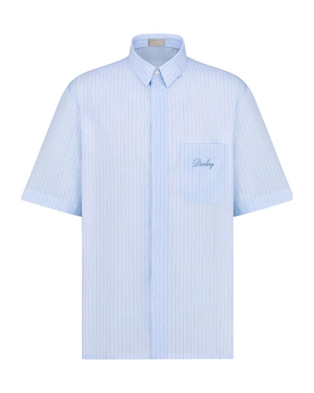 Dior Blue Short-Sleeved Shirt With Ling Embroidery for men