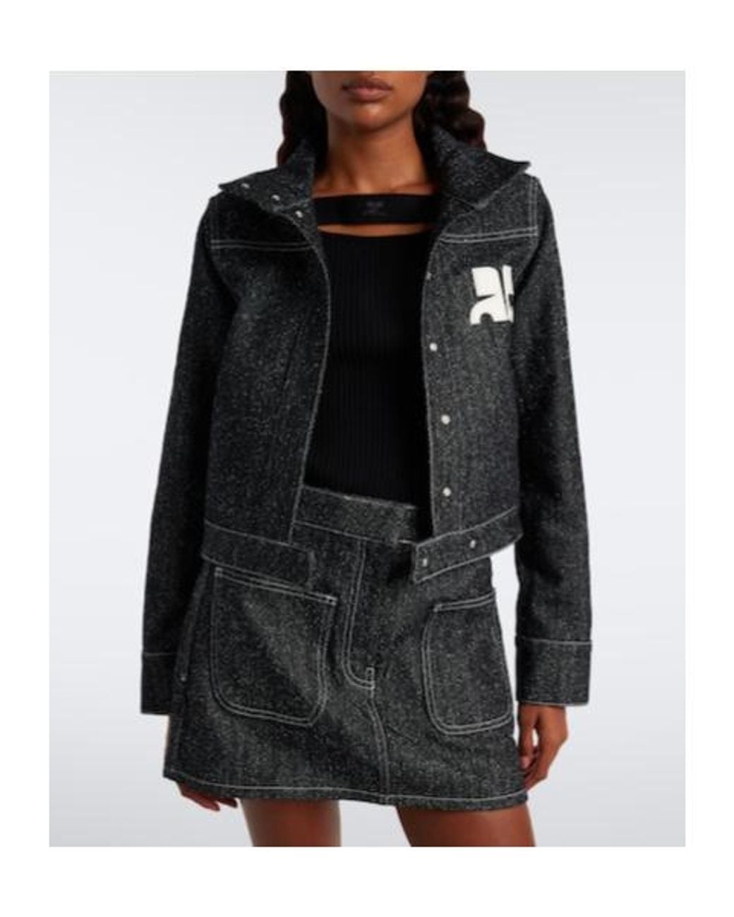 Courreges Black High-Neck Color Contrast Stitching Denim Jacket