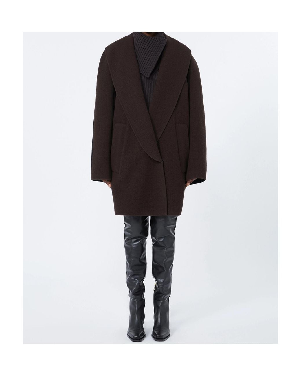 Sportmax Black Shawl-Collar Colour-Block Coat