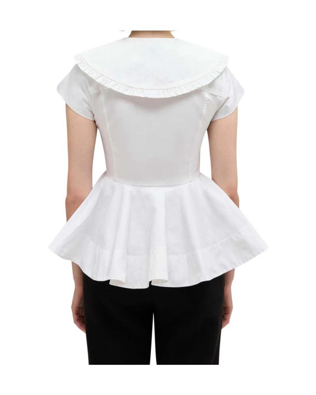 Ganni White Short Cotton Shirt With Ruffles