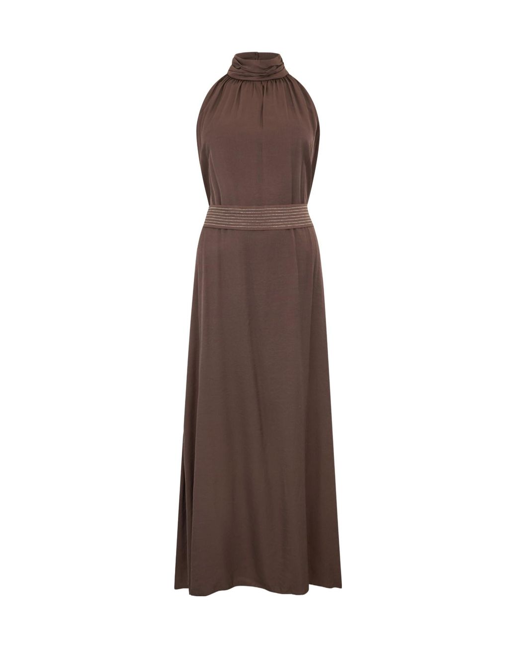 Peserico Brown Tied-Waist High-Neck Sleeveless Dress