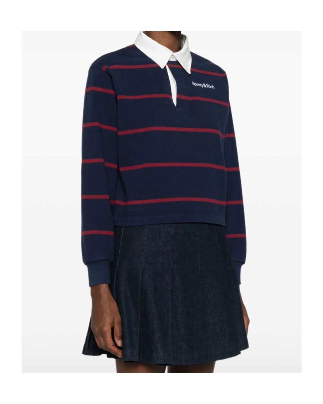 Sporty & Rich Blue Striped Polo Top