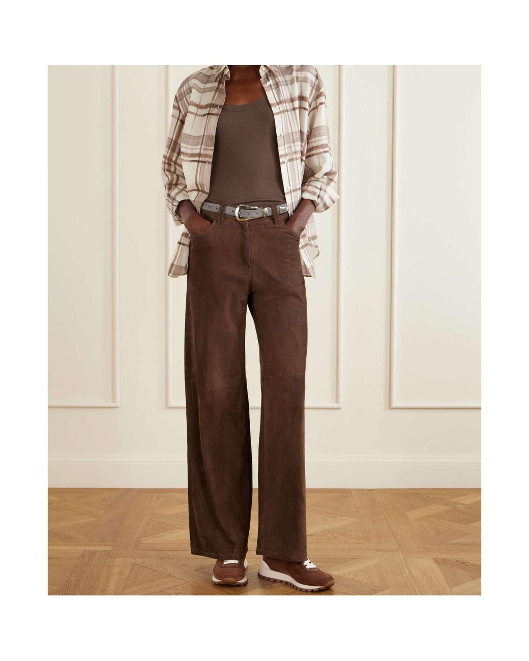 Brunello Cucinelli Brown Suede Bead-Embellished Sneakers