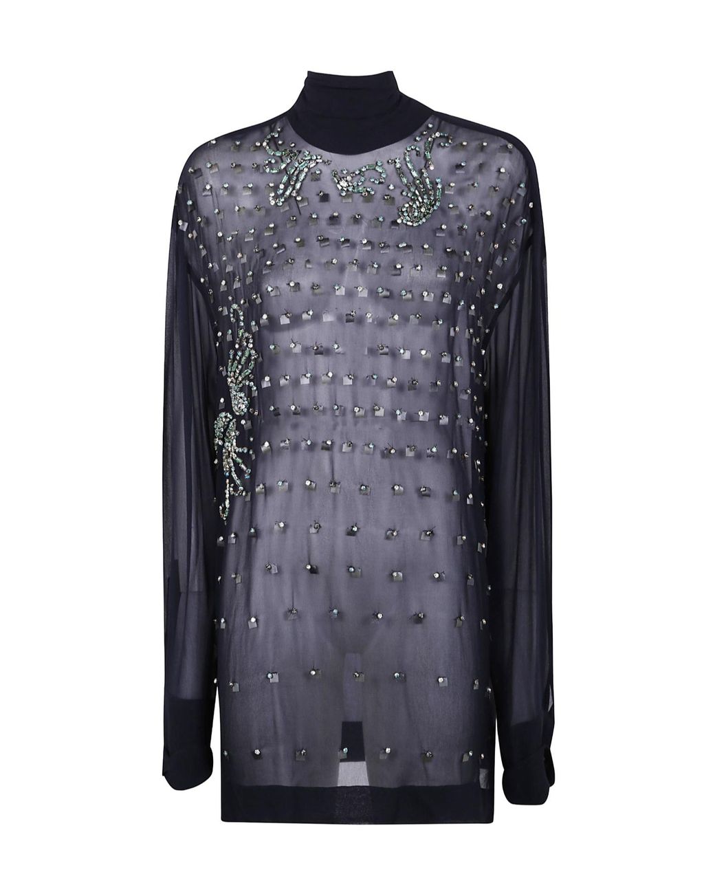 Dries Van Noten Blue High Neck Embellished Blouse