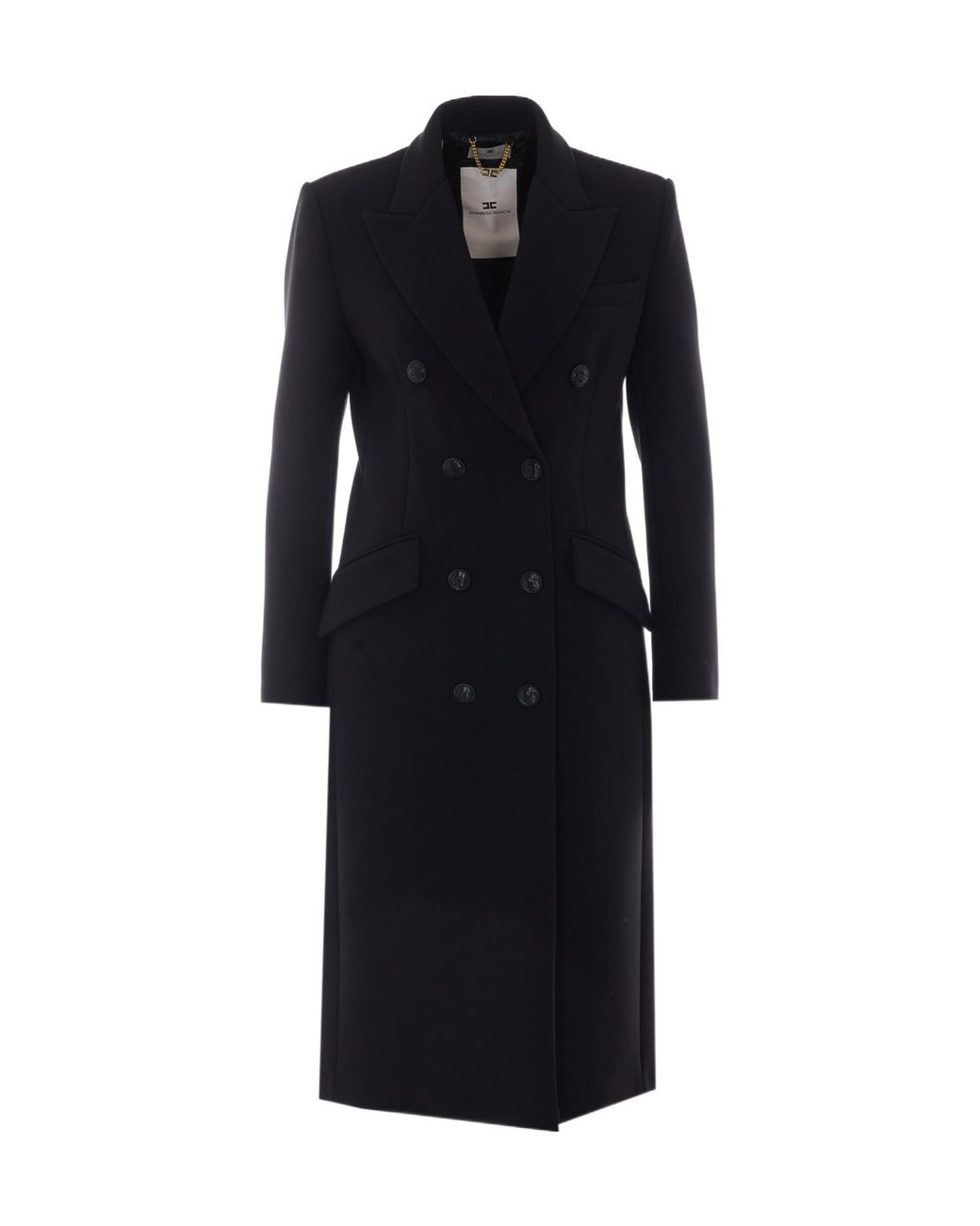 Elisabetta Franchi Black Double-Breasted Long Coat