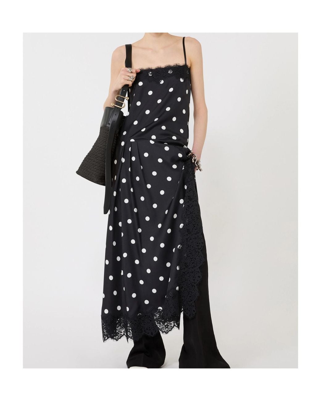 Sportmax Black Capo Polka Dot Printed Midi Slip Dress