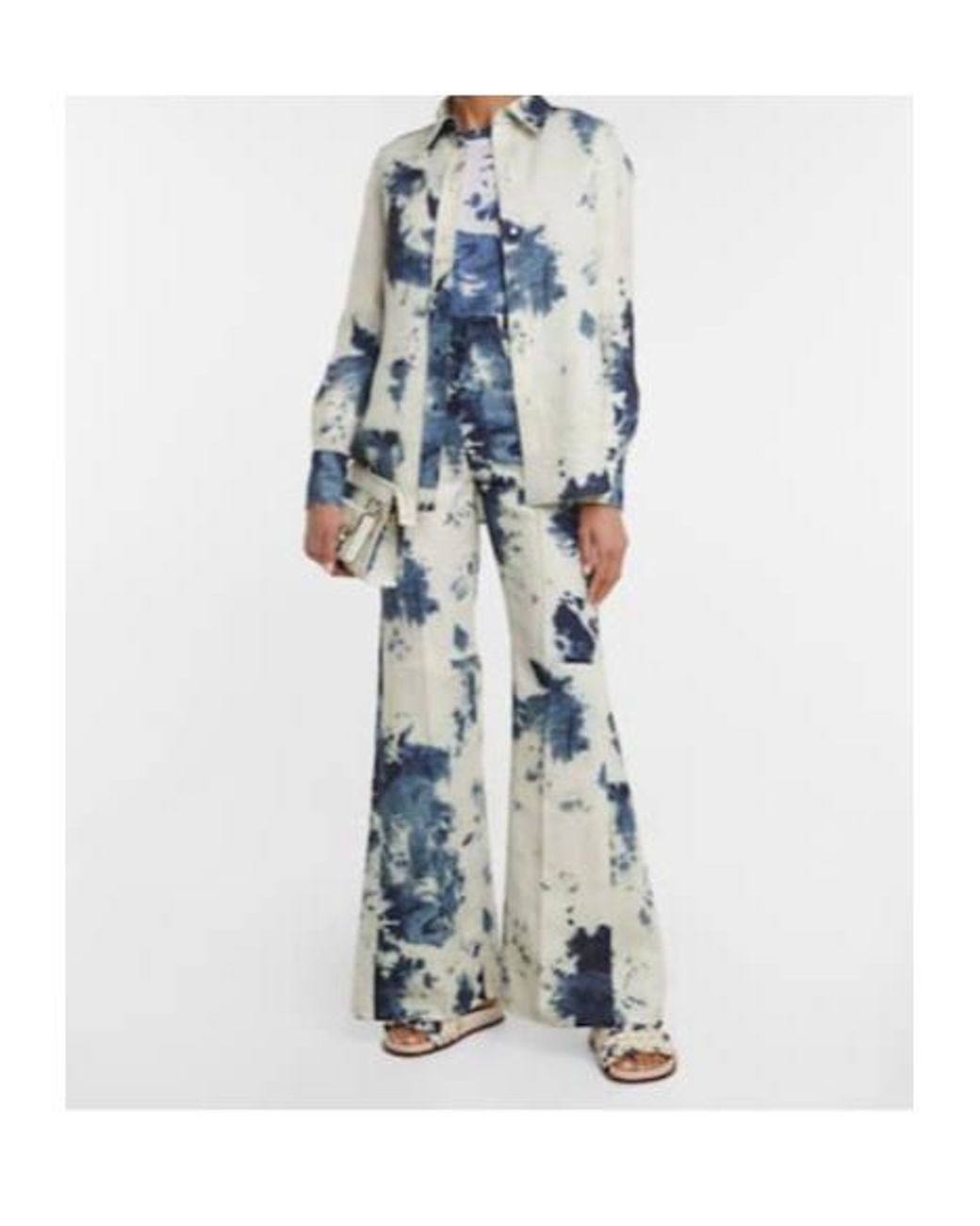 Chloé Blue Tie-Dye Linen Flared Pants