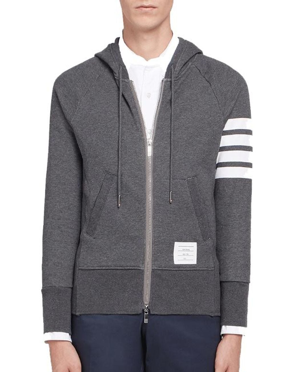 Thom Browne Gray Classic Loopback 4-Bar Zip Hoodie for men