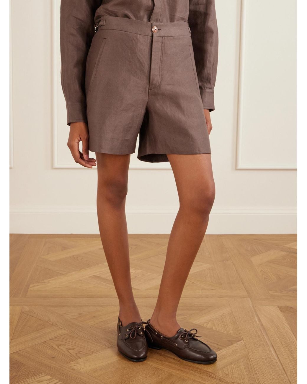 God's True Cashmere Brown Cropped Linen Shorts