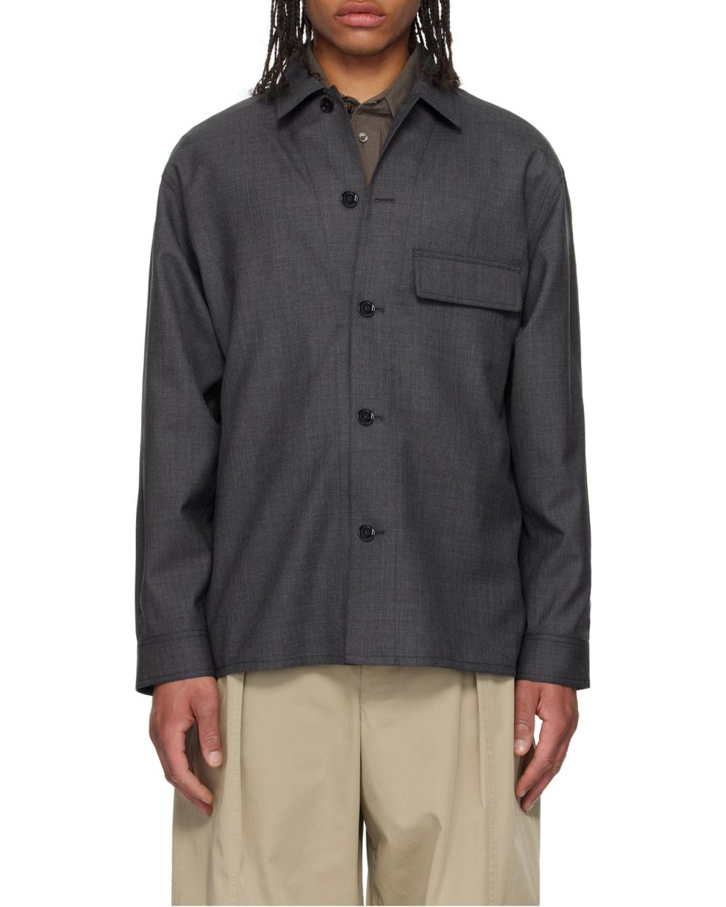 Lemaire Gray Long-Sleeved Button-Up Tailored Overshirt for men