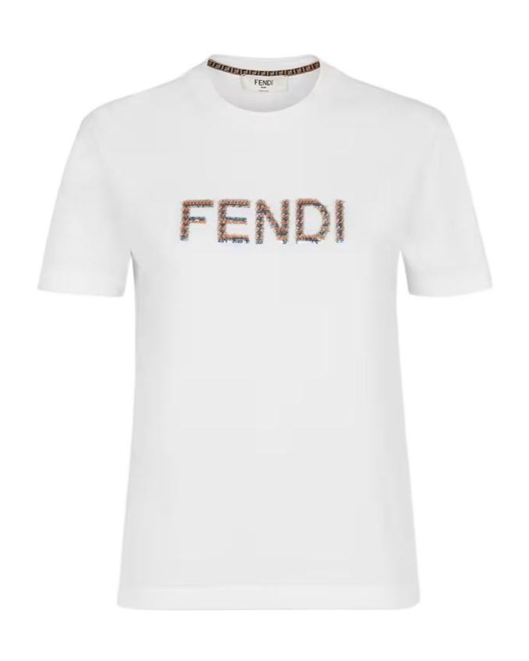 Fendi White Logo Detailed Crewneck T-Shirt