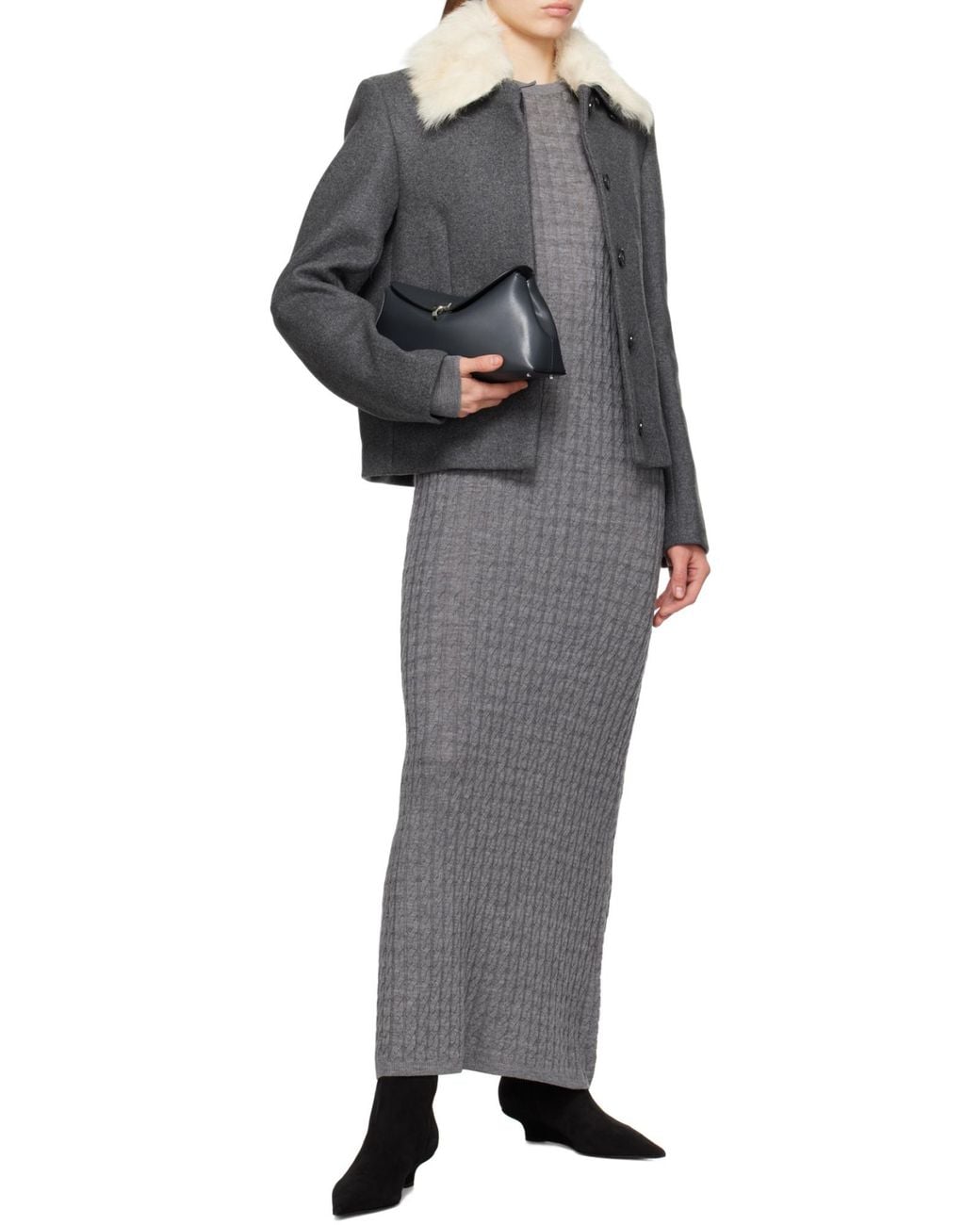 Totême  Gray Totême Long Sleeved Ribbed Maxi Dress