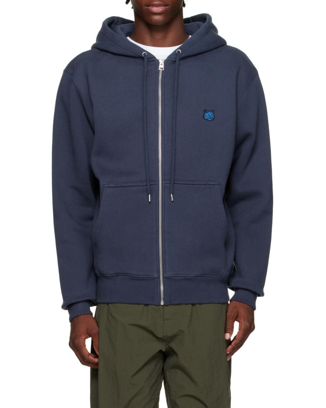 Maison Kitsuné Blue Maison Kitsuné Fox Head Patch Zipped Hoodie for men
