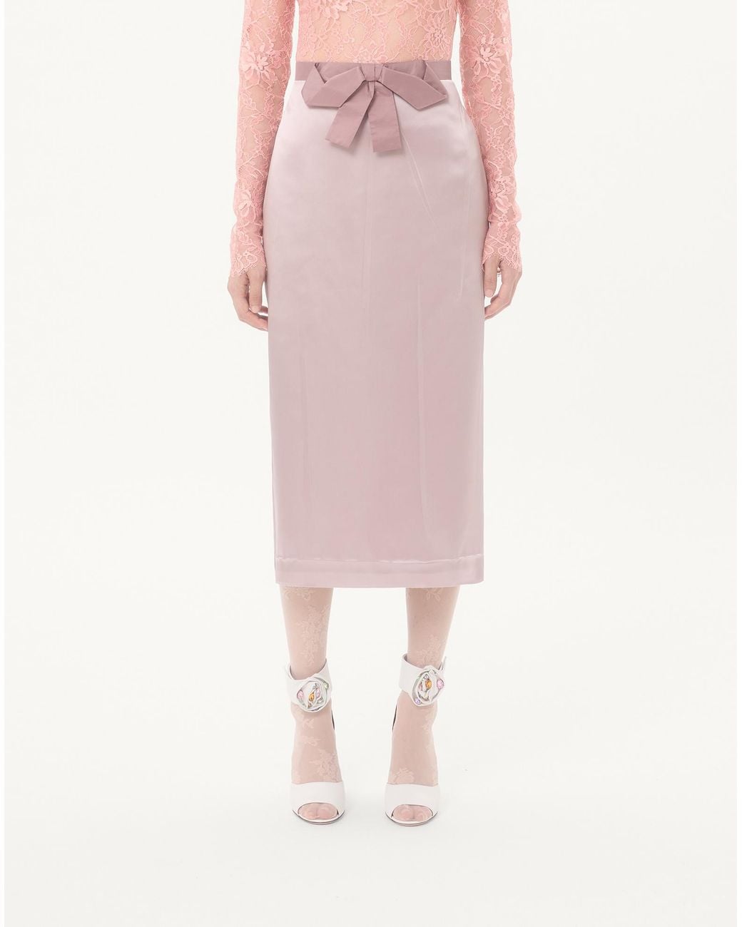 Valentino Pink Bow-Detail Midi Skirt