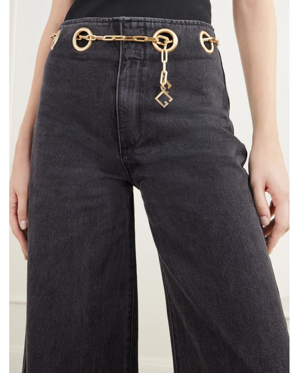 Cult Gaia Black Embellished Low-Rise Flared Jeans